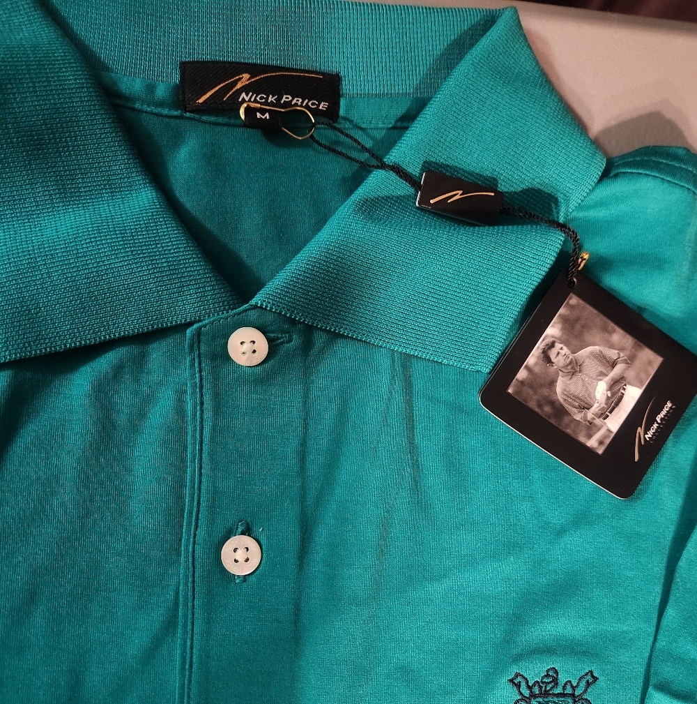 Nwt Nick Price Turquoise Polo Shirt with Embroidery